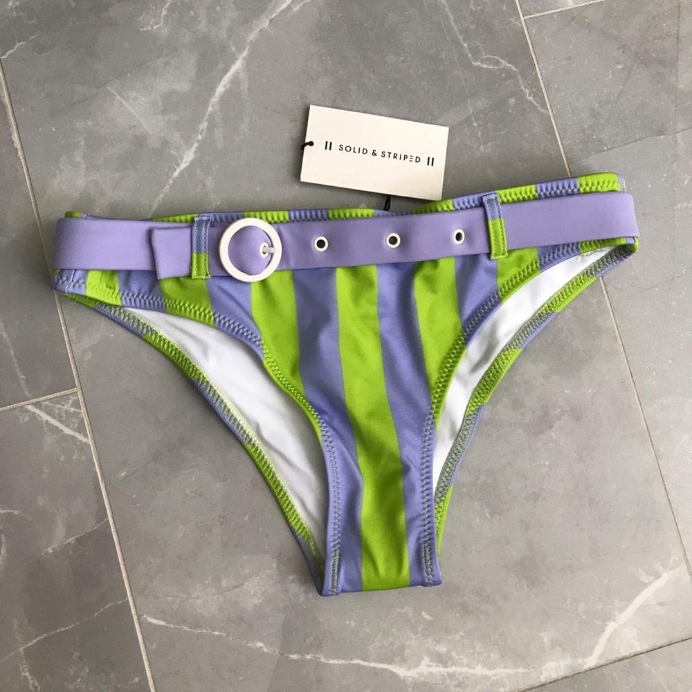 Solid & Striped Rachel Belts Bikini Botton Striped Lime/Lemon Size XS